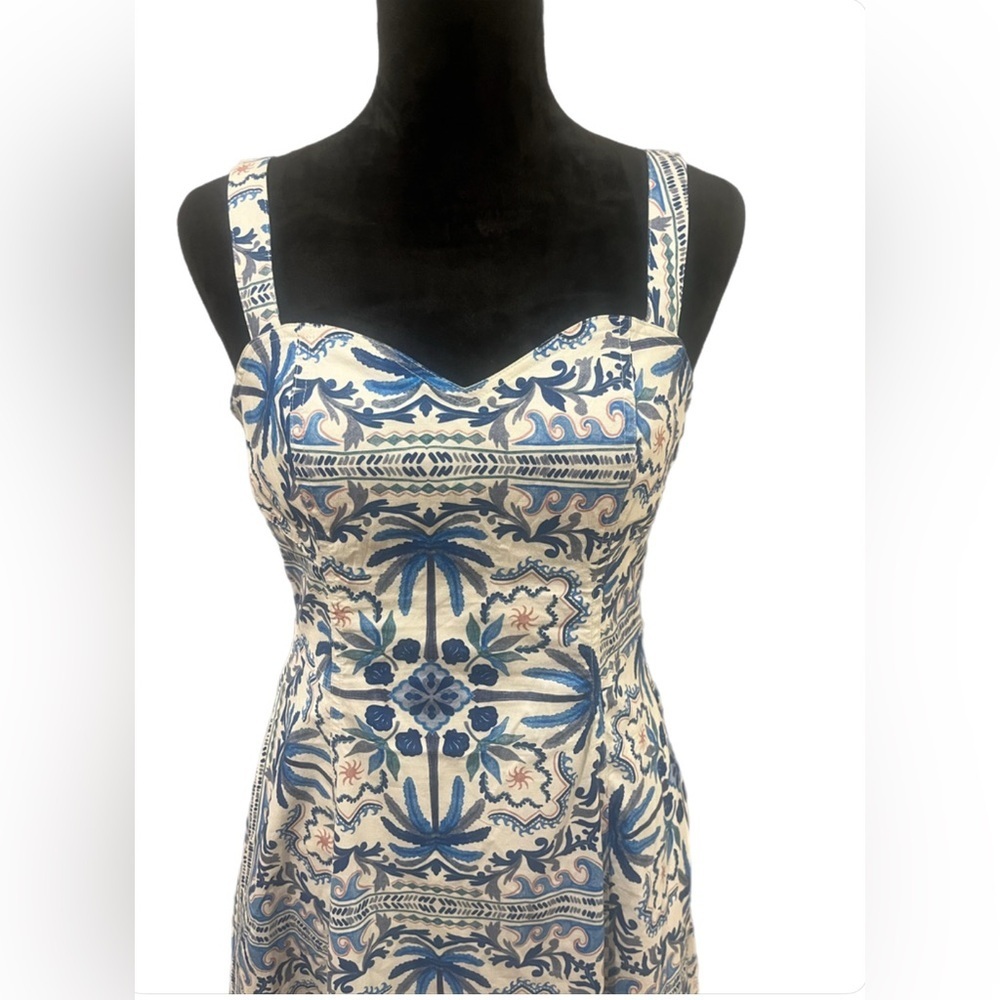 Avec Les Filles Blue and White Palm Midi Dress- size 4 - Picture 2 of 7
